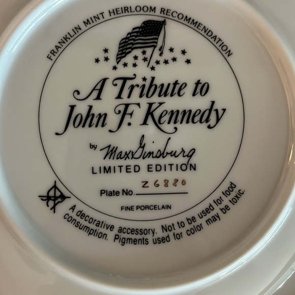 John F. Kennedy Limited Edition Plate Franklin Mint Heirloom Max Ginsburg - Picture 2 of 7